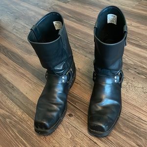 14EE Double H Black Harness Motorcycle Pull On Leather Boots